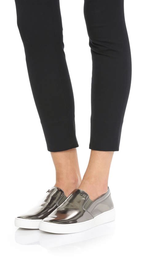 michael kors pink metallic slip on shoes|Michael Kors heeled sneakers.